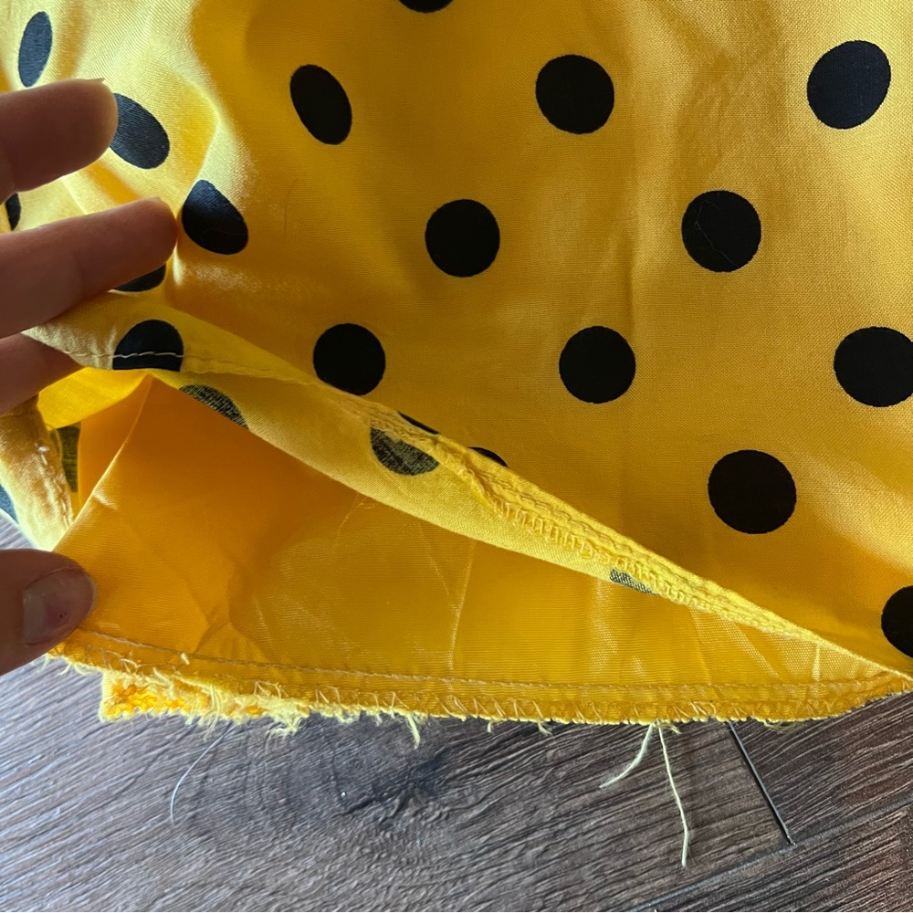 Vintage 80s Yellow Black Polka Dot Pencil Skirt Swing Midi Pockets 6 - Picture 7 of 8